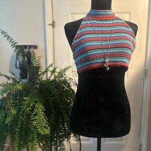 Ecote Multicolor Striped Halter Crop Top